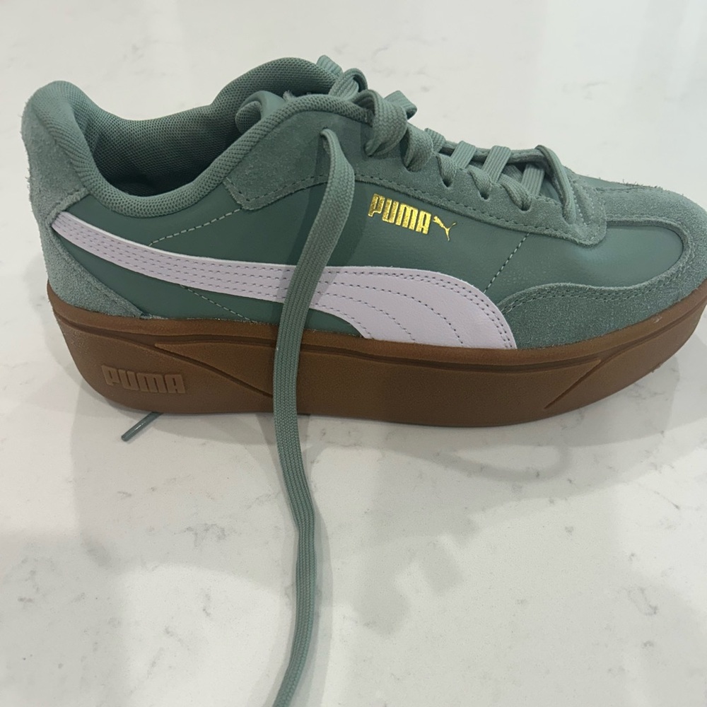 Puma Sage Green platform Sneakers with White Details